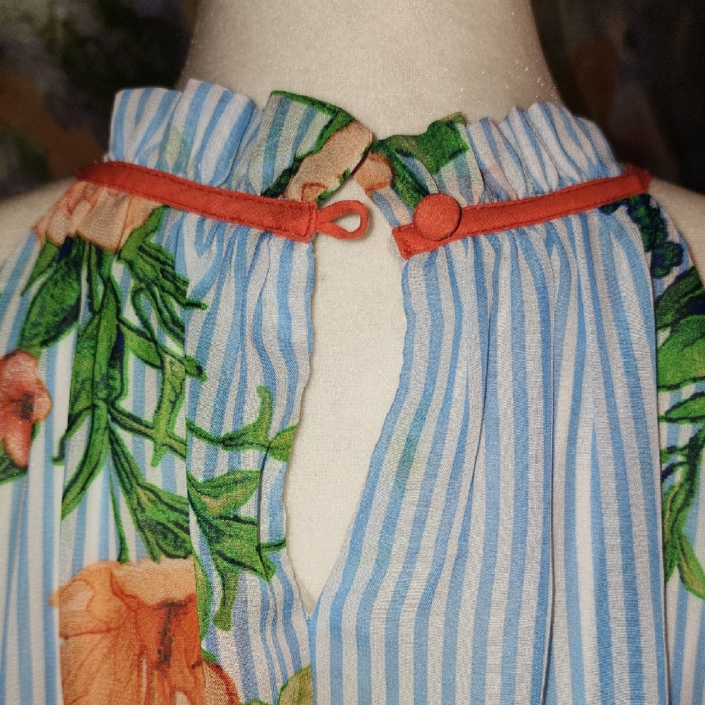 Floral Halter Maxi Dress - Blue and Orange - Picture 3 of 8
